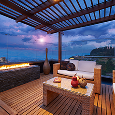 A bright beach house overlooking the ocean.